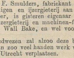 'Bekendmaking aankoop van de Wall en Bake in Utrecht in 1872'.