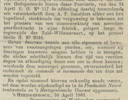'Bekendmaking plaatsing nieuw stoomwerktuig in 1863'.