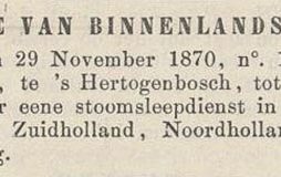 'Bekendmaking stoomsleepdienst in 1870'.