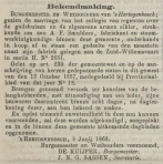 Krantenbericht: 'Bekendmaking aankoop grond in 1868'.