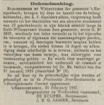 Krantenbericht: 'Bekendmaking plaatsing nieuwe stoomketel in 1867'.