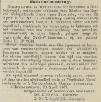 Krantenbericht: 'Bekendmaking plaatsing nieuw stoomwerktuig in 1863'.