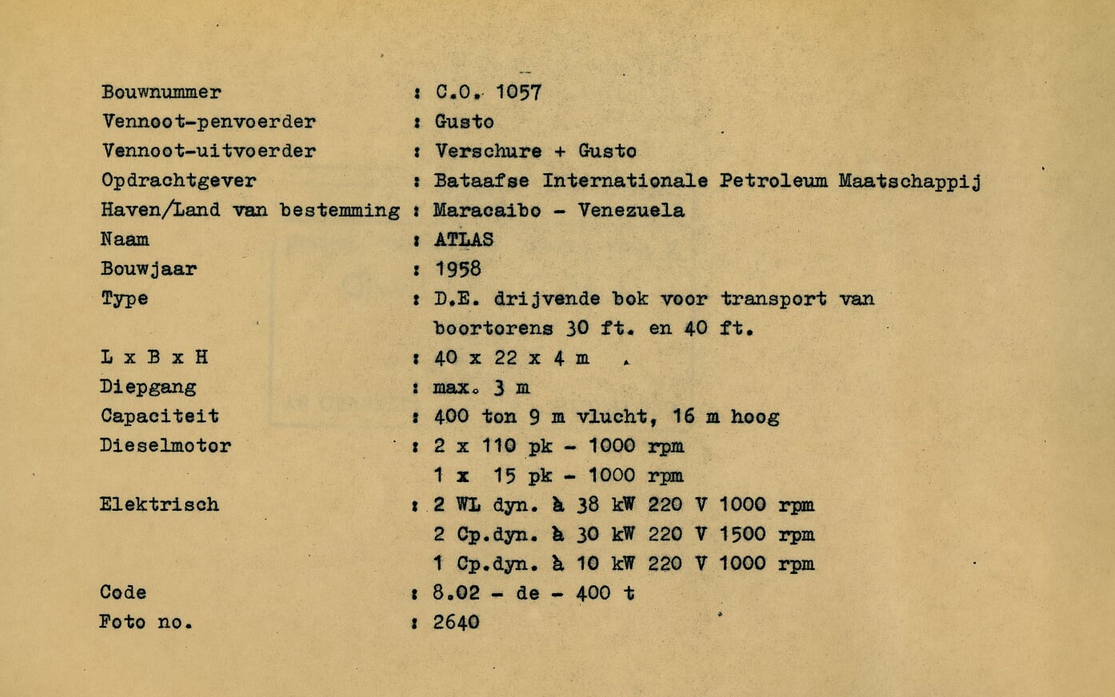 Specificaties Co. 1057 Drijvende Bok Atlas.